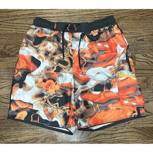 Nike Orange Black Fire Flames 8" Mesh Lined Swim Trunks Men's Sz L